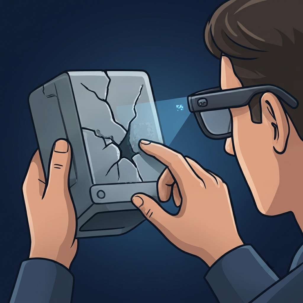 Field worker inspecting equipment through smart glasses